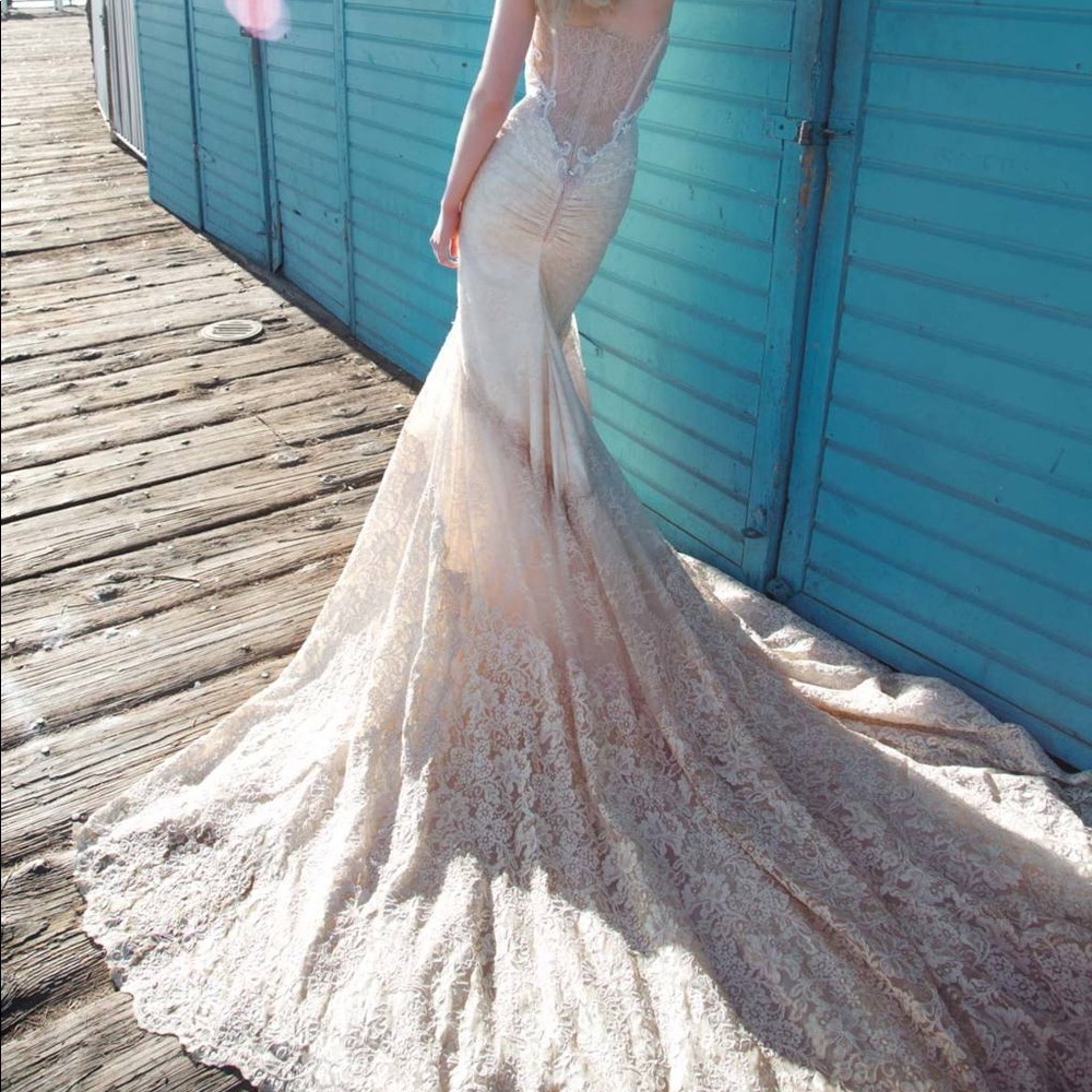 Inbal Dror Champagne and Ivory Lace Wedding Dress